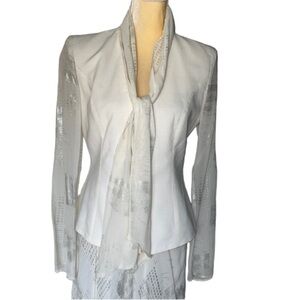 DOROTHY SCHOELEN PLATINUM JACKET  CREAM & SILVER W SHEER SLEEVES  ATTACHED SCARF